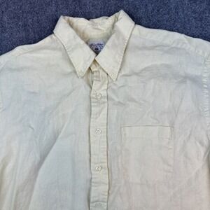 Brooks Brothers 100%‎ Linen Men's XL Beige Sport Shirt Short Sleeve Button Down